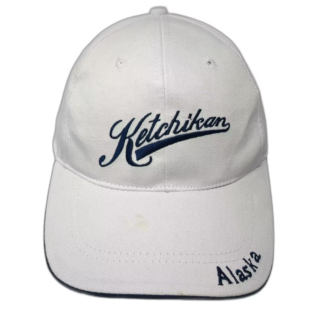 Ketchikan Alaska T.I.I. White Blue One Size Baseball Cap Embroidered Logo Hat